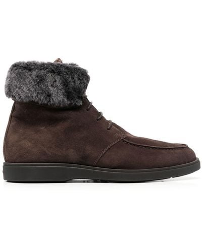 Santoni Ankle Fur-trim Detail Boots - Brown
