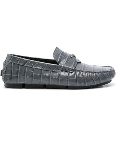 Versace Medusa Croc-effect Leather Loafers - Gray
