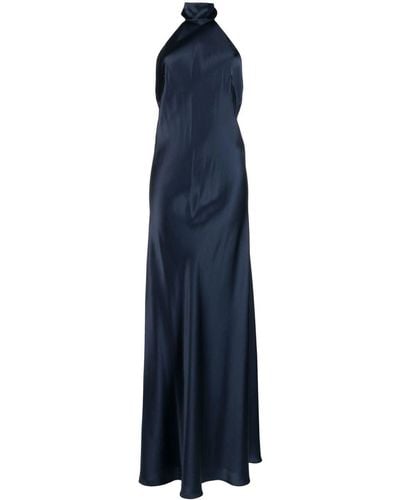 Michelle Mason Backless Halter-neck Tie Gown - Blue