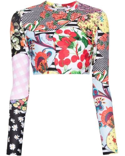 Moschino Jeans Abstract-pattern Print Cropped Top - Red
