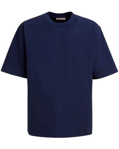 Marni Logo-appliqué Cotton T-shirt - Blue