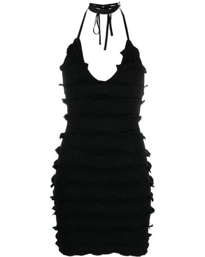 Blumarine Neckholder-Kleid mit Rüschen - Schwarz