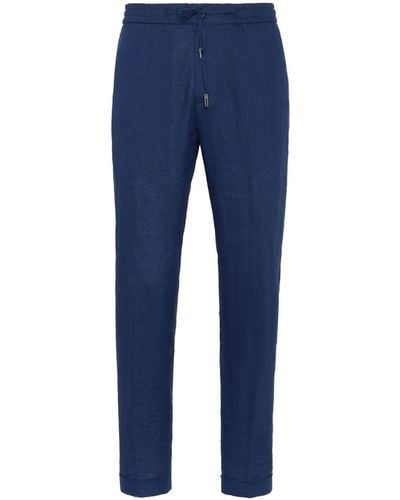 Billionaire Logo-embroidered Linen Track Trousers - Blue