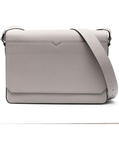 Valextra V-line Leather Messenger Bag - Gray