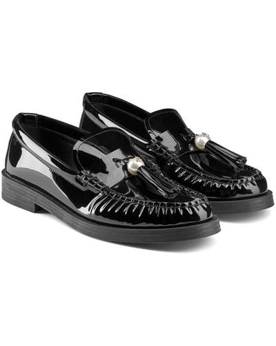 Jimmy Choo Addie Pearl-embellished Leather Loafers - Black