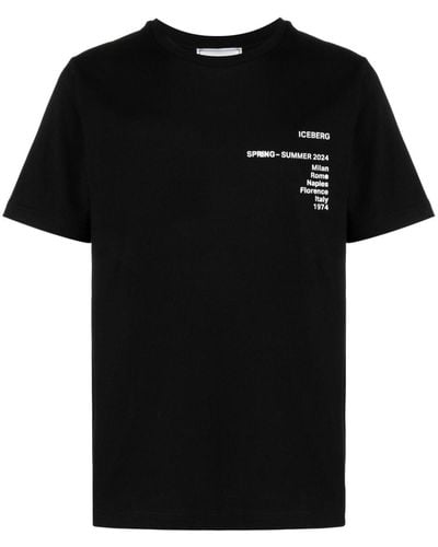 Iceberg 5-d Text-printed Cotton T-shirt - Black