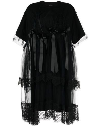 Simone Rocha Bow-embellished Tulle-overlay Dress - Black