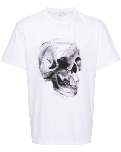 Alexander McQueen T-shirt Dragonfly Skull con stampa - Bianco