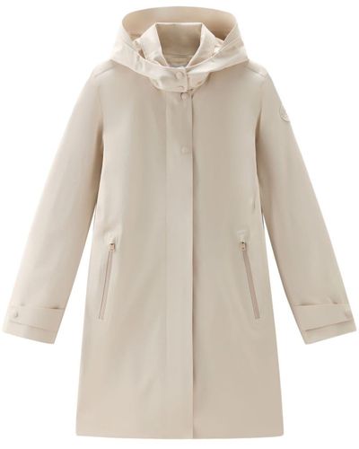 Woolrich Single-breasted Hooded Coat - Natural