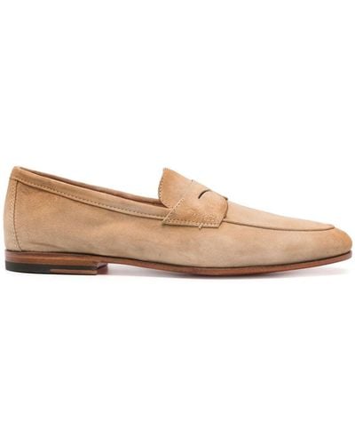 Santoni Suede Penny Loafers - Natural
