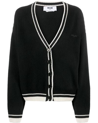 MSGM Cardigan en cachemire mélangé à col rayé - Noir