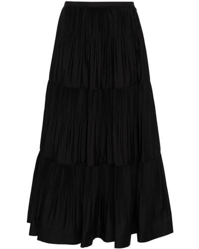 Patrizia Pepe Pleated Tiered Midi Skirt - Black