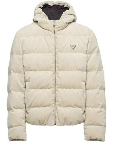 Prada Cropped Corduroy Down Jacket - Natural