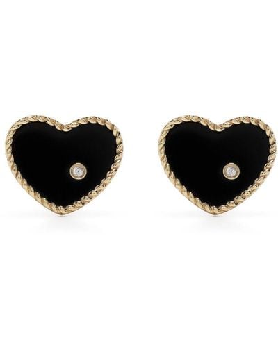 Yvonne Léon Pendientes con diseño de corazón en oro amarillo de 9kt con diamantes y ónix - Negro