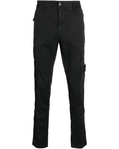 Stone Island Compass-motif Cotton Tapered Trousers - Black