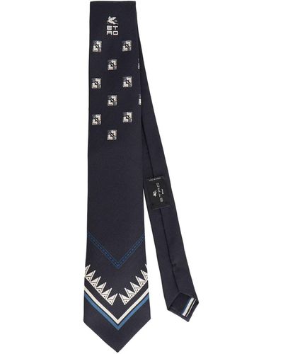 Etro Logo-print Silk Tie - Blue