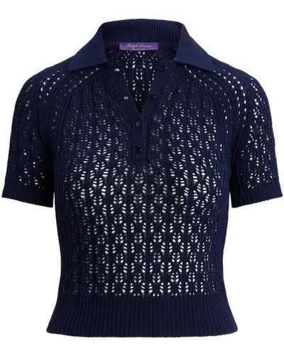Ralph Lauren Collection Semi-transparentes Poloshirt aus Seide - Blau