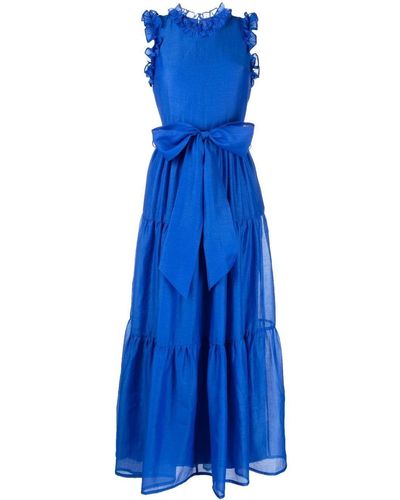 Baruni Ruffle-trim Tied-waist Dress - Blue