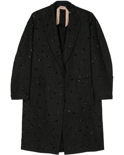 N°21 Bead-embellishment Linen Coat - Black