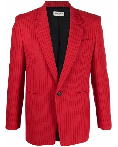 Saint Laurent Pinstripe-pattern Single-breasted Blazer - Red