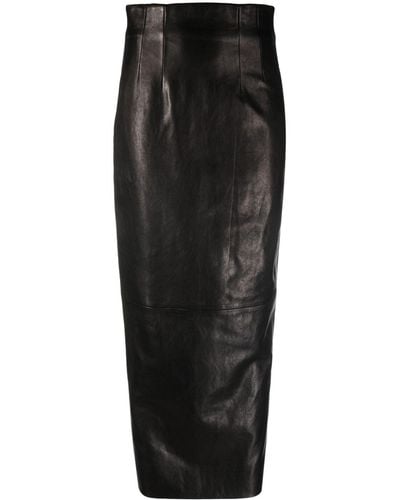Khaite The Loxley Leather Midi Skirt - Black
