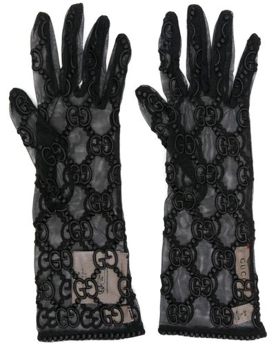 Gucci Gants En Tulle À Broderies - Noir