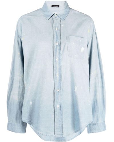 R13 Paint-splatter Chambray Shirt - Blue