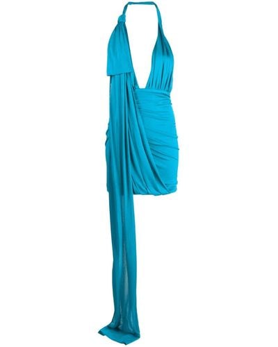Blumarine Halterneck Ruched Layered Minidress - Blue