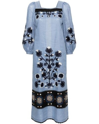 Vita Kin Ulya Linen Midi Dress - Blue