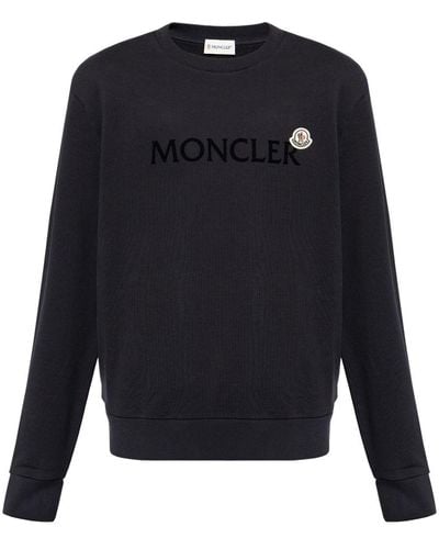 Moncler Flocked-logo Cotton Sweatshirt - Blue