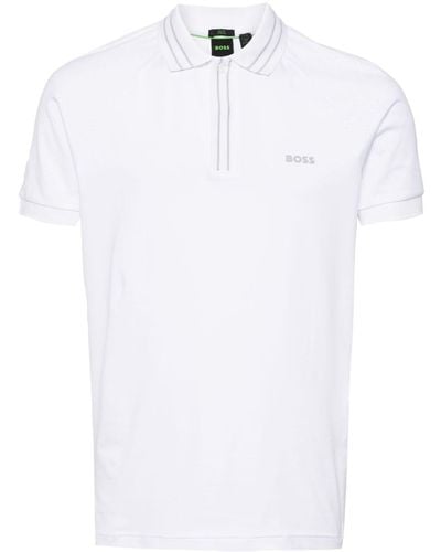 BOSS Logo-print striped-trim polo shirt - Weiß