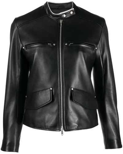 DURAZZI MILANO Leather Biker Jacket - Black