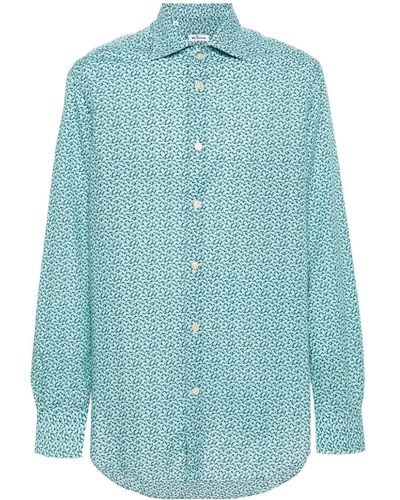 Kiton Floral-print Cotton Shirt - Blue