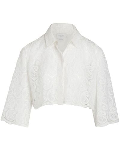 Giambattista Valli Paisley-pattern Macramé Cropped Blouse - White