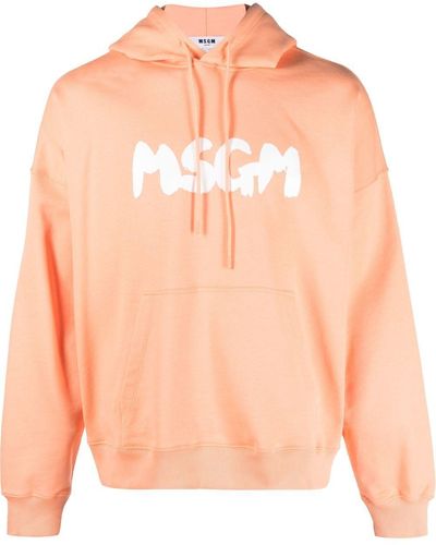 MSGM Logo-print Cotton Hoodie - Pink