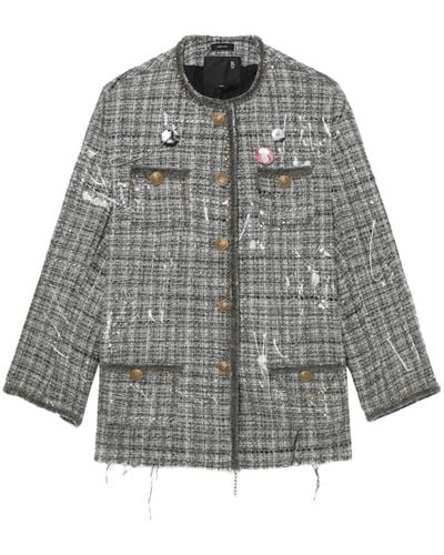 R13 Paint-splatter Buttoned Tweed Jacket - Grey