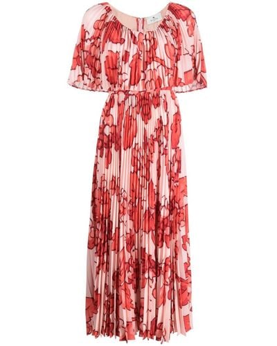 Etro Floral-print Pleated Dress - Red