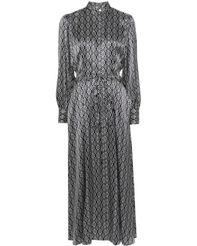 Kiton Geometric-pattern Silk Maxi Dress - Grey