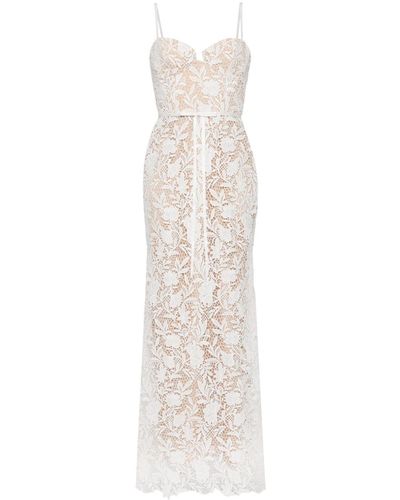 Marchesa Robe longue à fleurs - Blanc