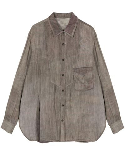 Ziggy Chen Long-sleeve Silk-blend Shirt - Gray