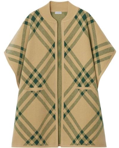 Burberry Check-pattern Wool-blend Cape - Green