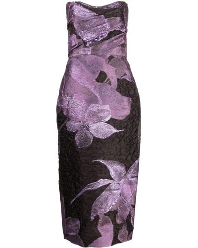 Amsale Floral-print Midi Pencil Dress - Purple