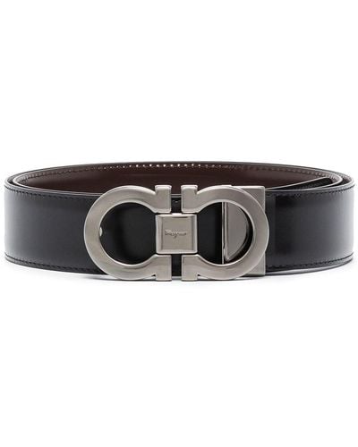 Ferragamo Ceinture en cuir à double boucle Gancini - Noir