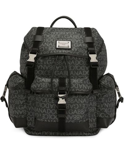 Dolce & Gabbana Logo Jacquard Buckled Backpack - Black