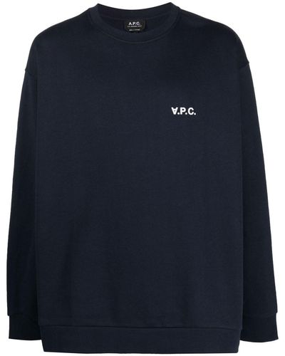 A.P.C. Logo-print Long-sleeve Sweatshirt - Blue