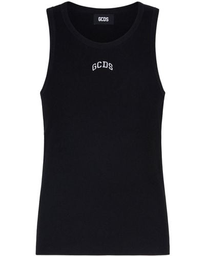 Gcds Logo-embroidered Fine-ribbed Tank Top - Black