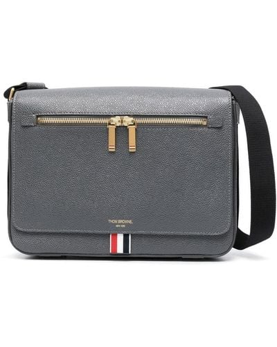 Thom Browne Logo-lettering Leather Messenger Bag - Grey