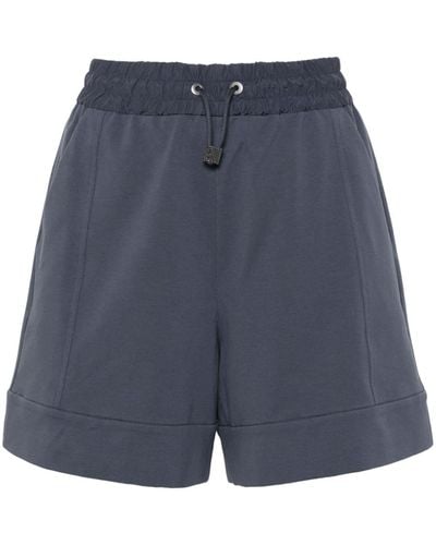 Brunello Cucinelli High Waist Shorts Met Elastische Taille - Blauw