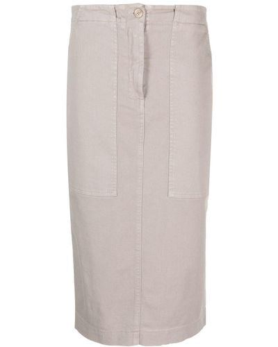 Nude High-waisted Cotton-blend Skirt - Grey