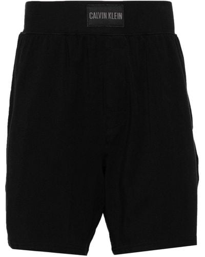 Calvin Klein Logo-patch Stretch-cotton Sleep Shorts - ブラック